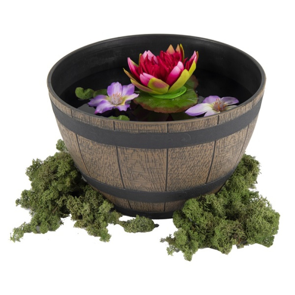 WOOD EFFECT RESIN BARREL PLANTER - 32CM