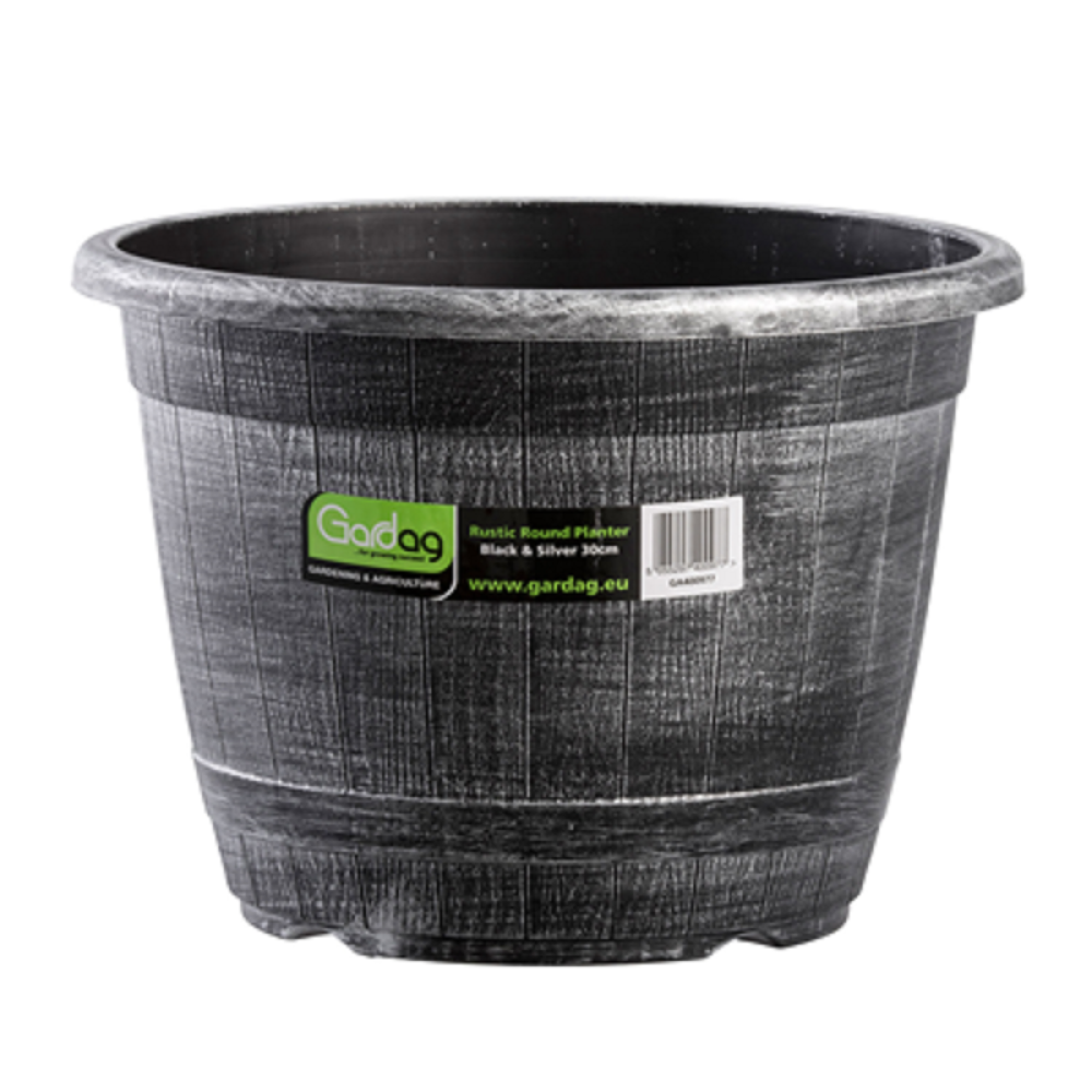 GARDAG RUSTIC ROUND PLANTER BLACK& SILVER30CM