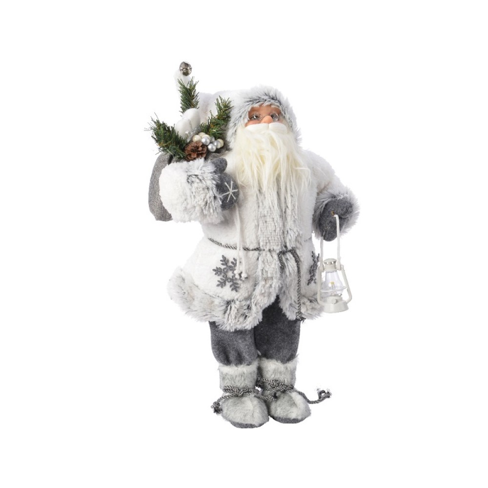 GREY PLUSH SNOWFLAKE SANTA WITH LAMP 120CM