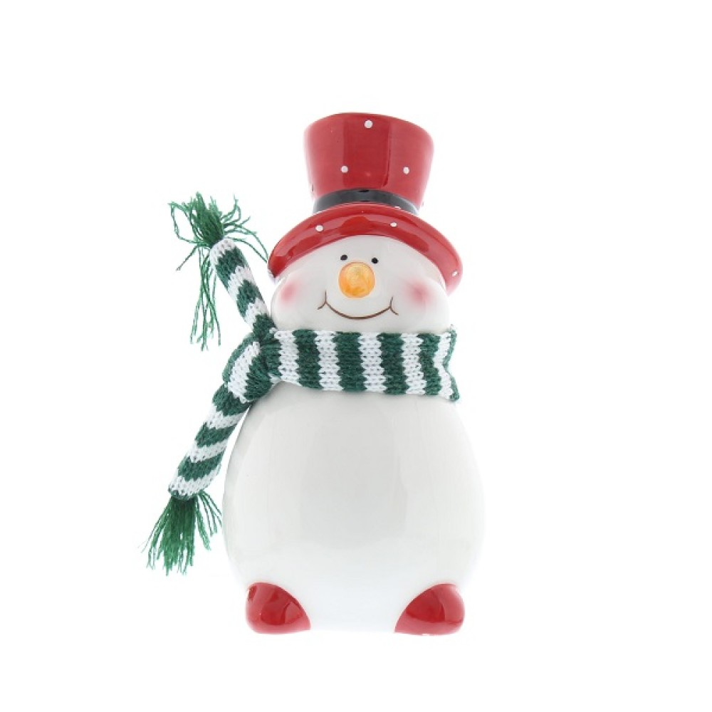 SNOWMAN WITH GREEN & WH SCARF - 15CM