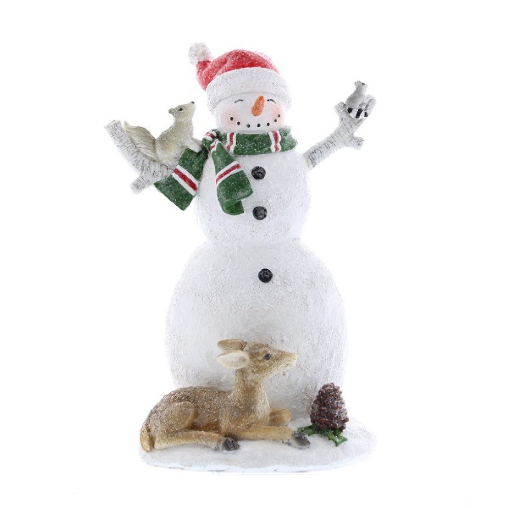 STANDING SNOWMAN WITH RED HAT - 22CM