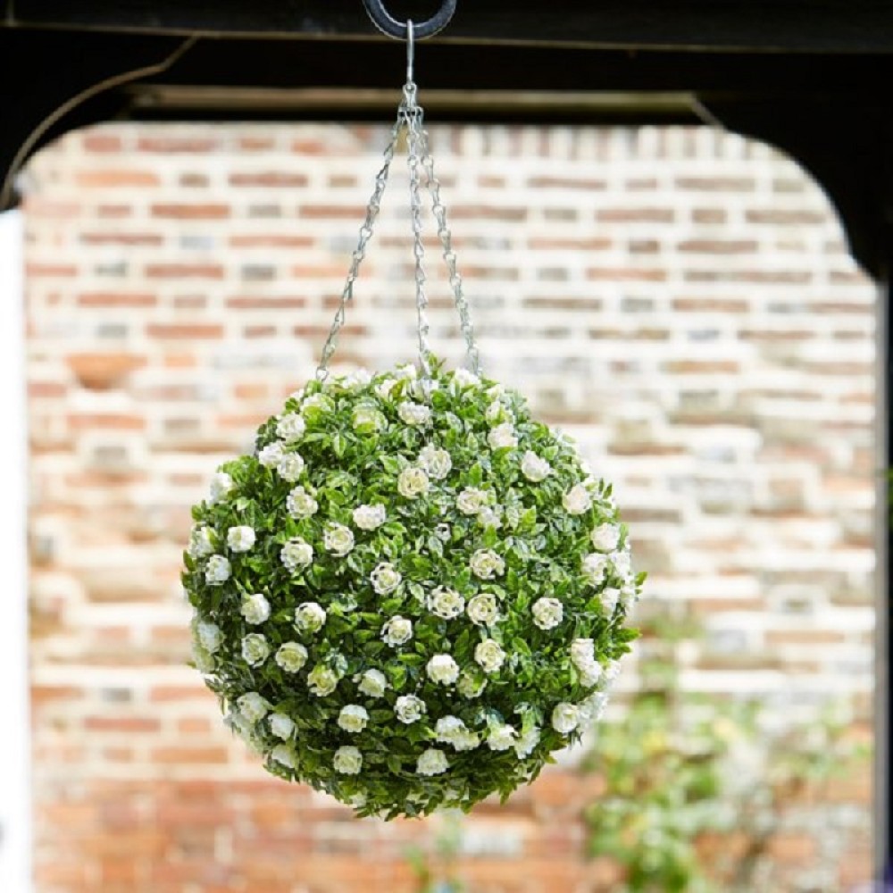 TOPIARY WHITE ROSE BALL - 30CM