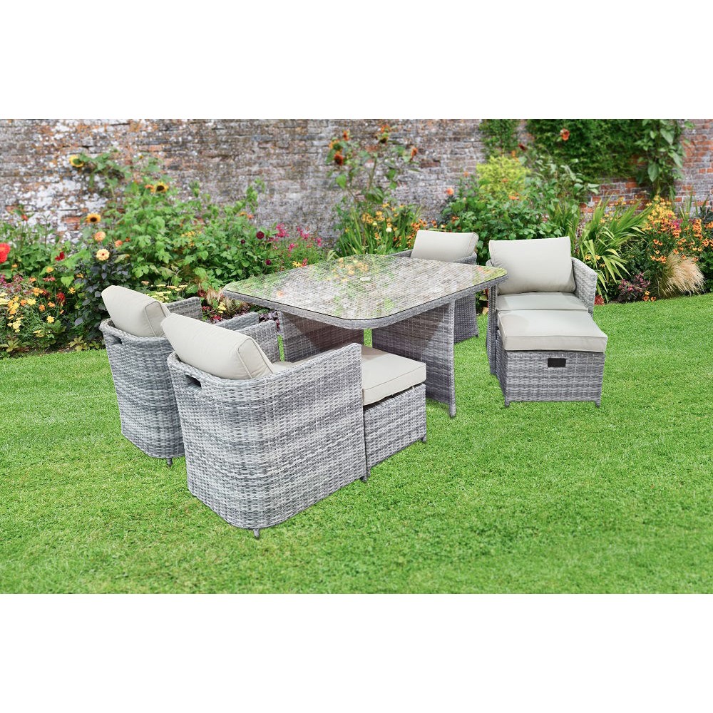 CAPRI 4 SEATER  RATTAN CUBE SET & 4 STOOLS