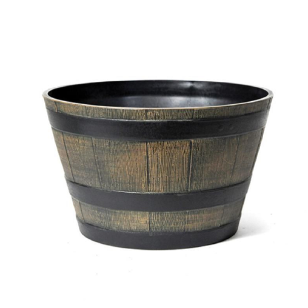 WOOD EFFECT RESIN BARREL PLANTER - 32CM