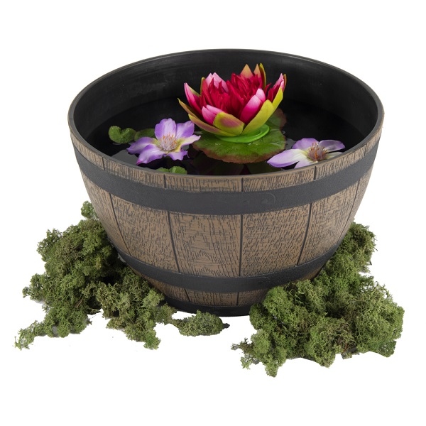 WOOD EFFECT RESIN BARREL PLANTER - 32CM