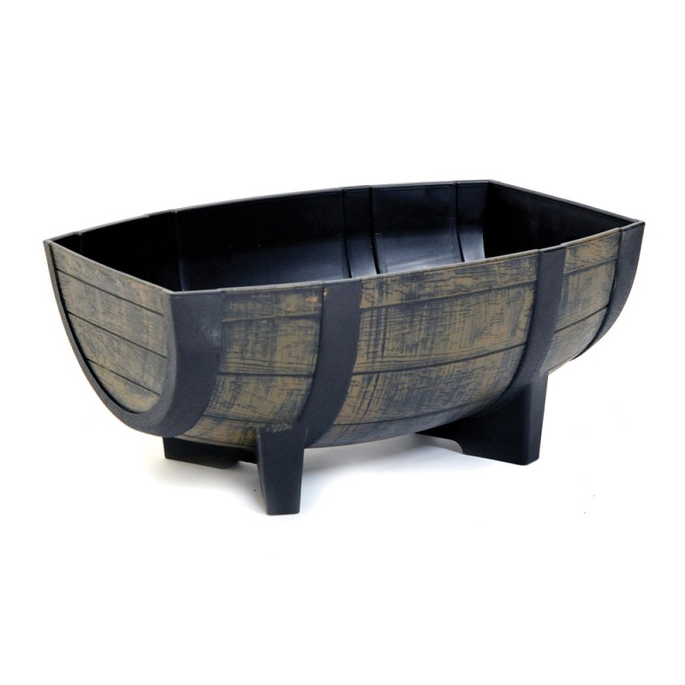 WOOD EFFECT RESIN BARREL HALF PLANTER