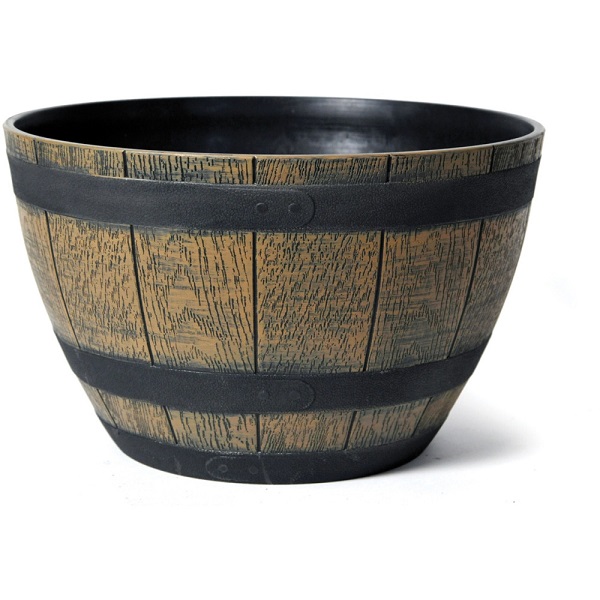 WOOD EFFECT RESIN BARREL PLANTER