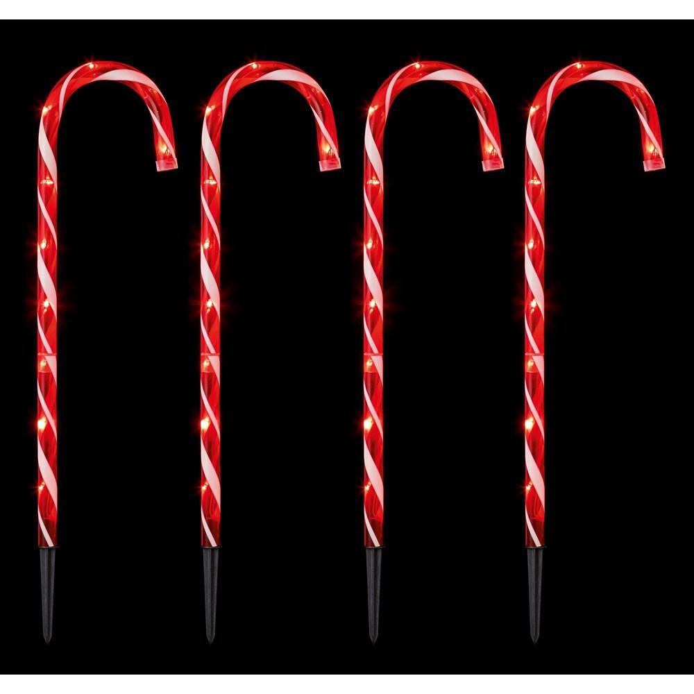 SET OF 4 RED CANDY CANE PATH LIGHTS - 62CM