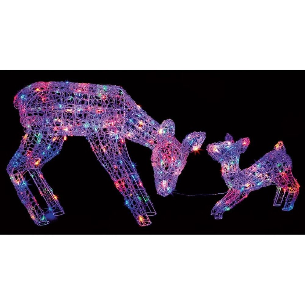 Premier LED Soft Acrylic Mother and Baby Reindeer - Set of 2  Multi-Coloured