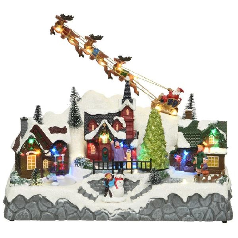 LED MUSICAL WINTER VILLAGE W/FLYING SLEIGH