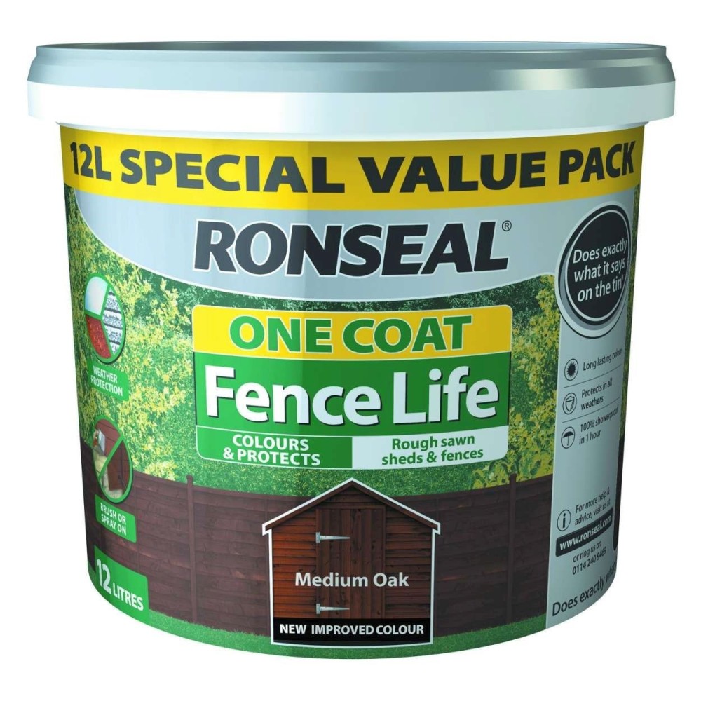 RONSEAL FENCE LIFE PLUS MEDIUM OAK 12L