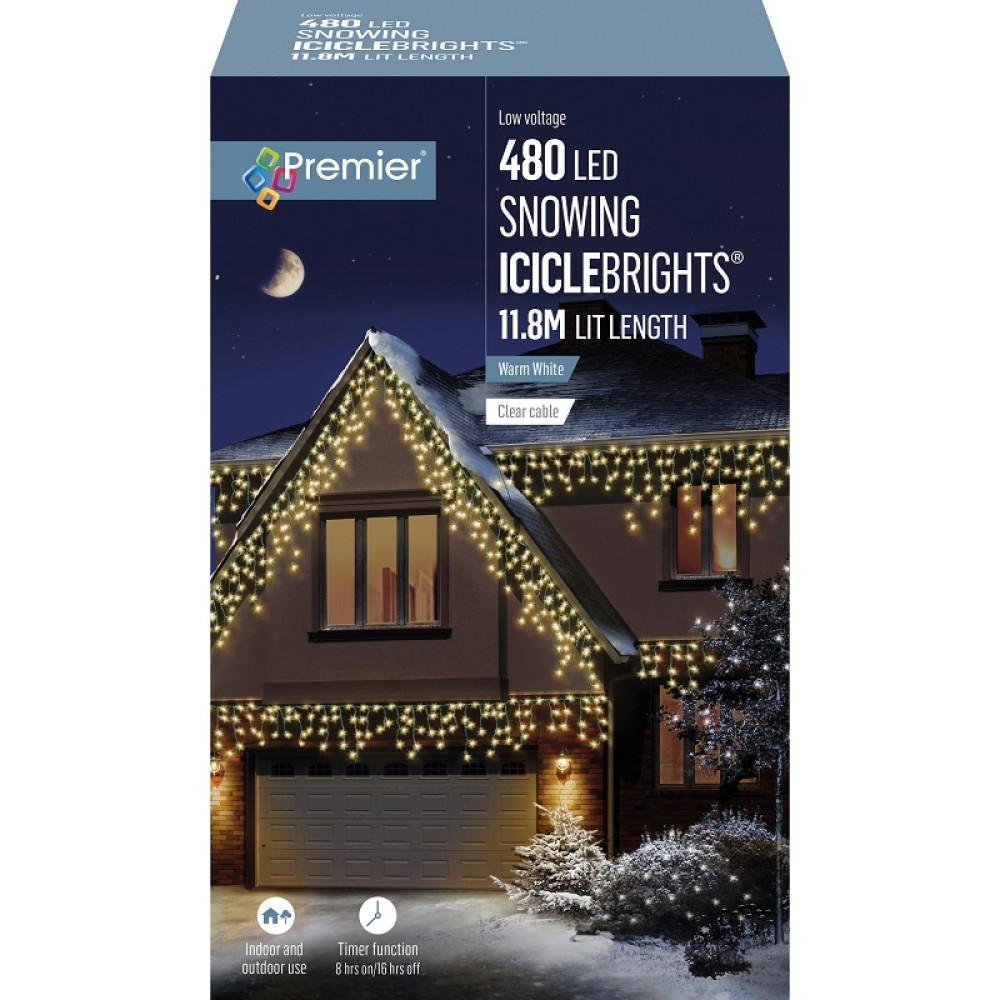 ICICLE LIGHTS - 480 LED SNOWING ICICLEBRIGHTS WITH TIMER - WHITE