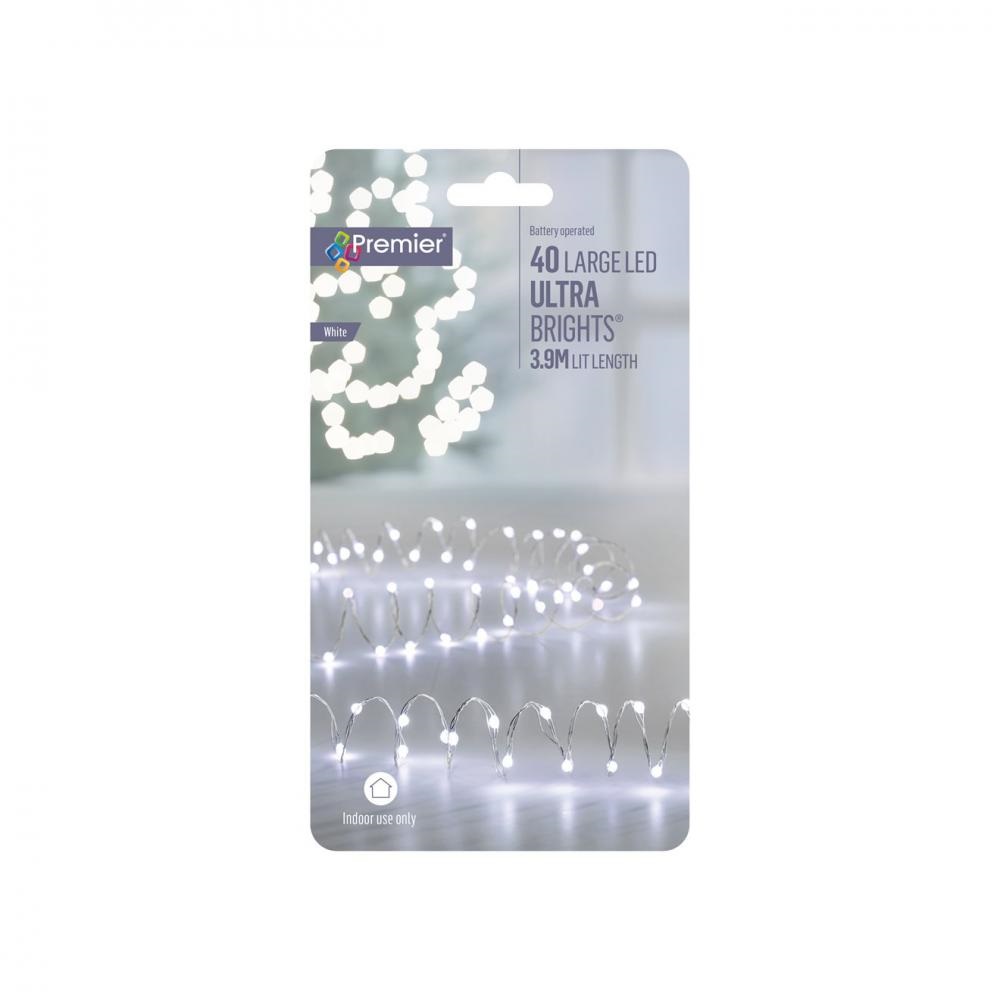 40 LED Battery Operated ULTRABRIGHTS With Timer - White