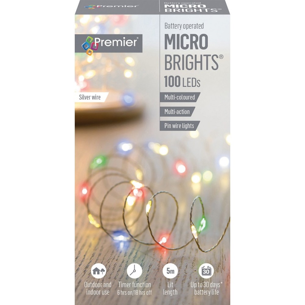 Premier 100 LED Battery Operated Multi-Action Microbrights - Multi coloured