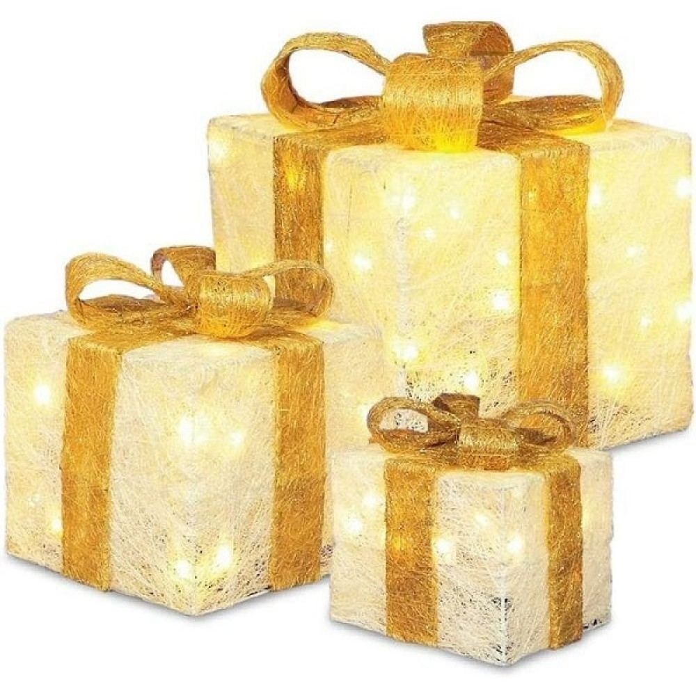 LED SET OF 3 PARCELS- CREAM & GOLD