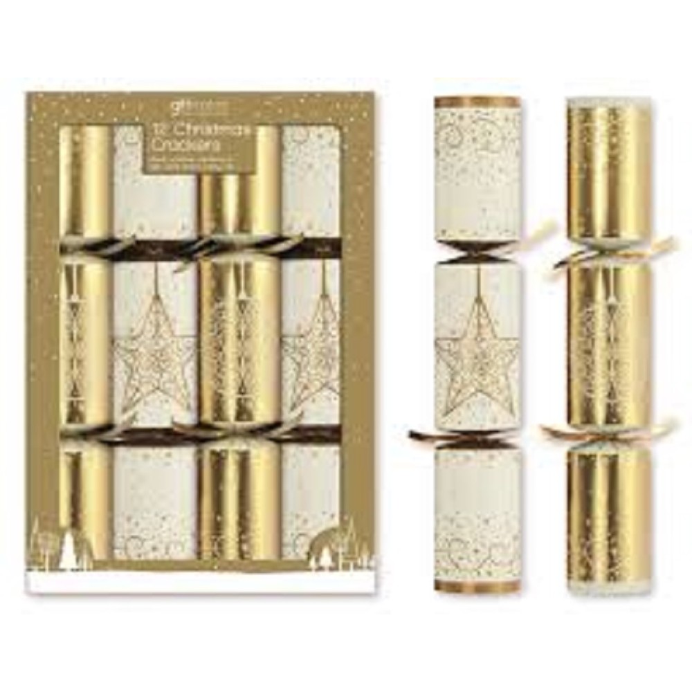 CHRISTMAS CRACKERS 12PACK CREAM & GOLD