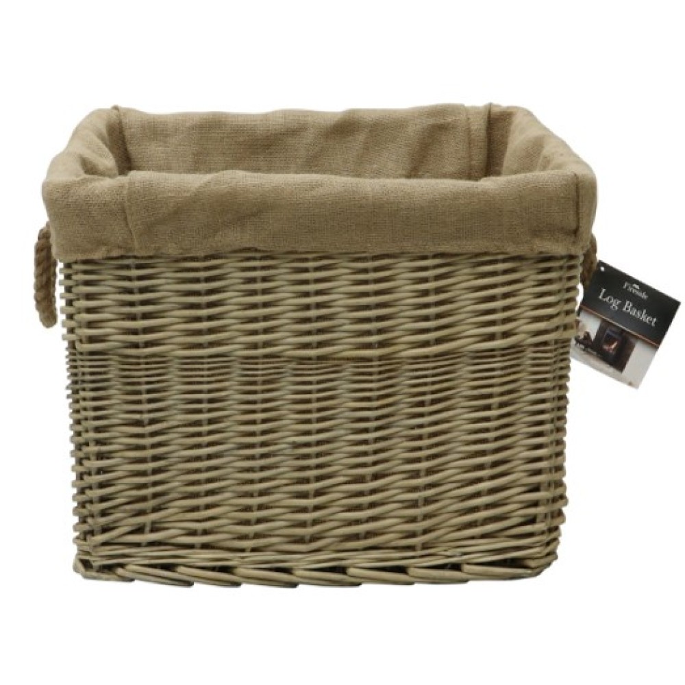 RECTANGULAR WICKER LINED LOG BASKET