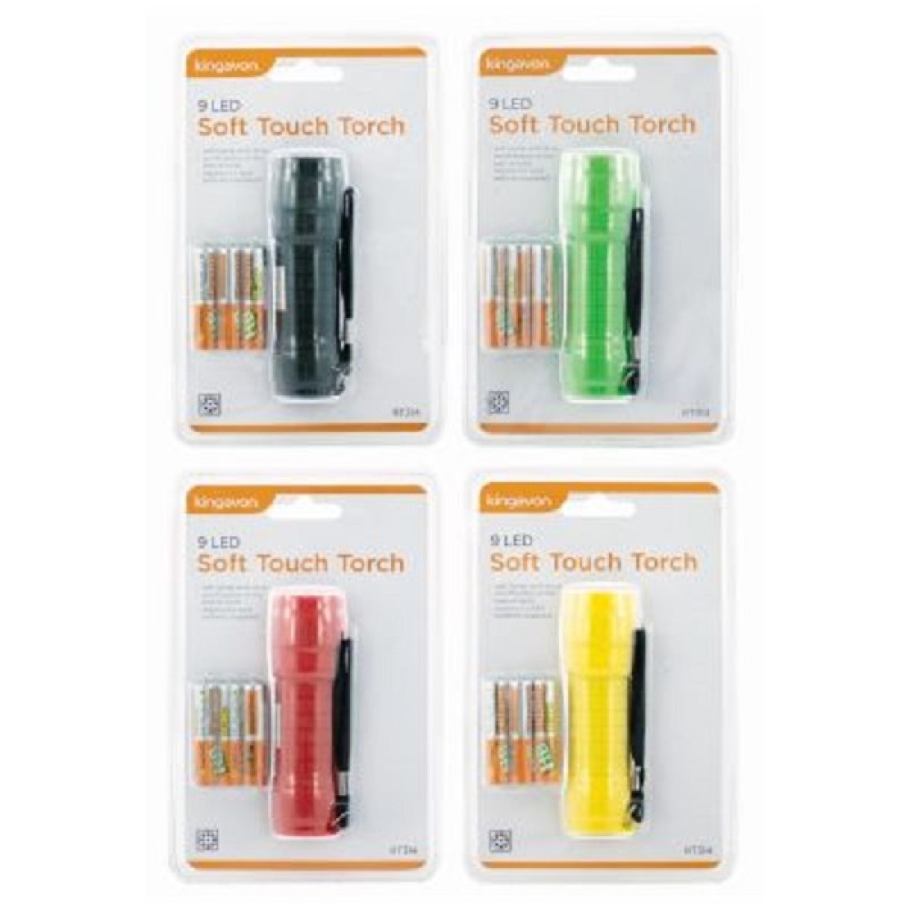 9 LED SOFT TOUCH TORCH WITH BATTERIES - MIXED