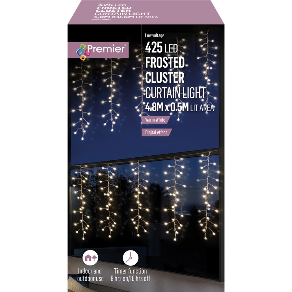 FROSTED CLUSTER CURTAIN WITH DIGITAL WARM WHITE LED's