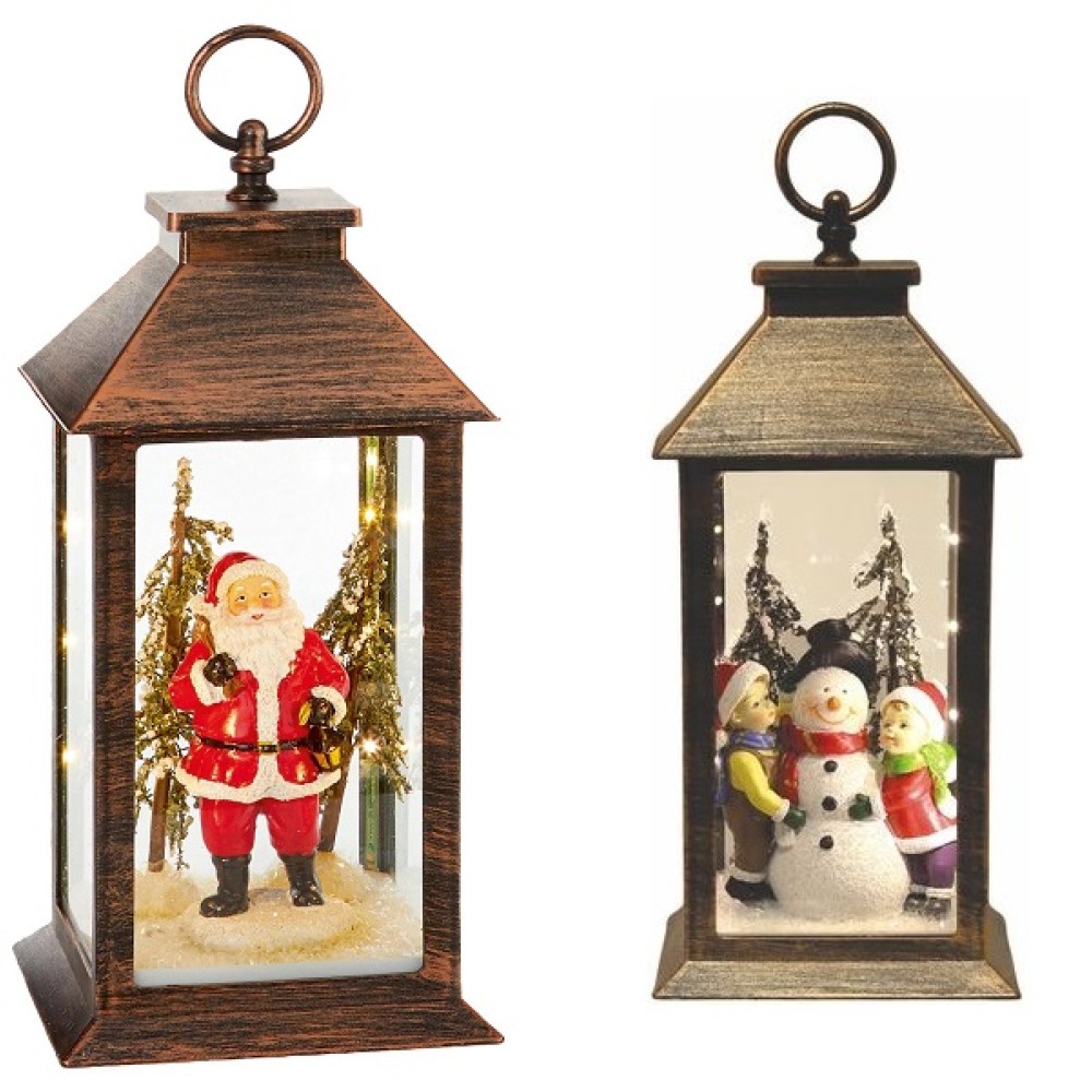 35CM LIT LANTERN - SNOWMAN or SANTA 