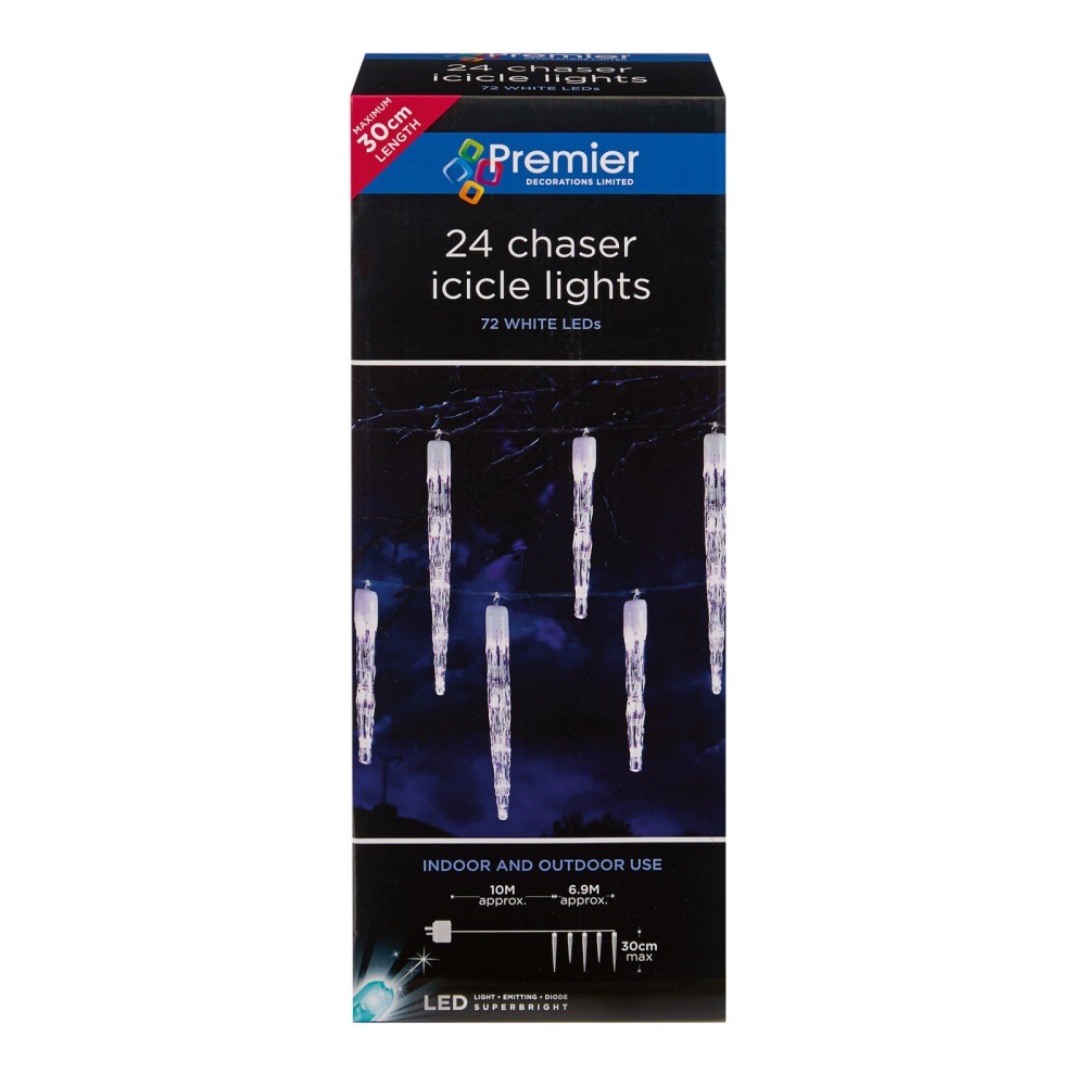 24 CHASER ICICLES WITH 72 WHITE LED's