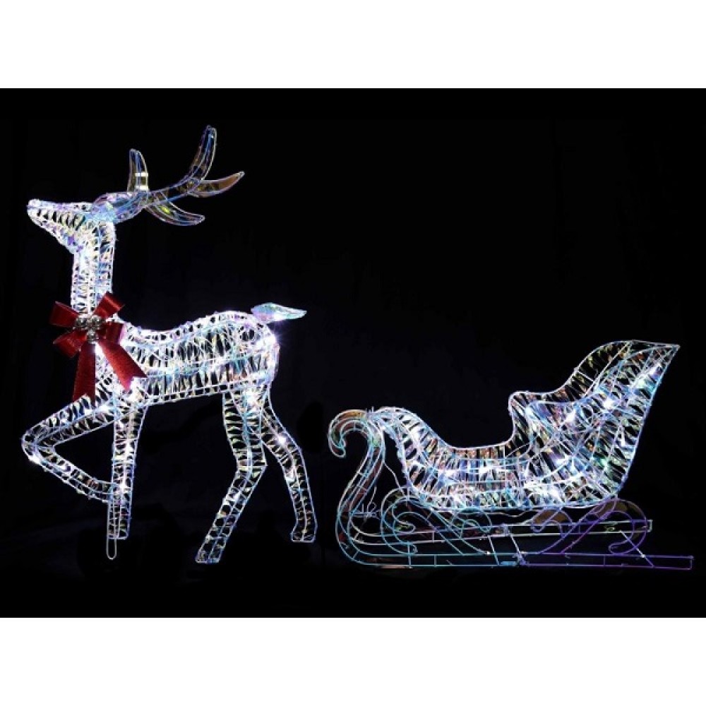 LED IRIDESCENT REINDEER & SLEIGH - 85CM