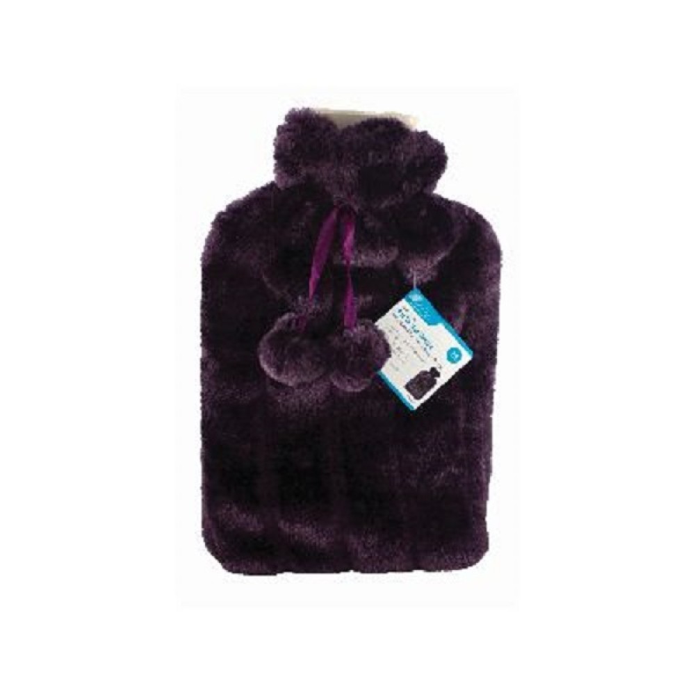 2L HOT WATER BOTTLE PLUSH FAUX FUR COVER- PUR