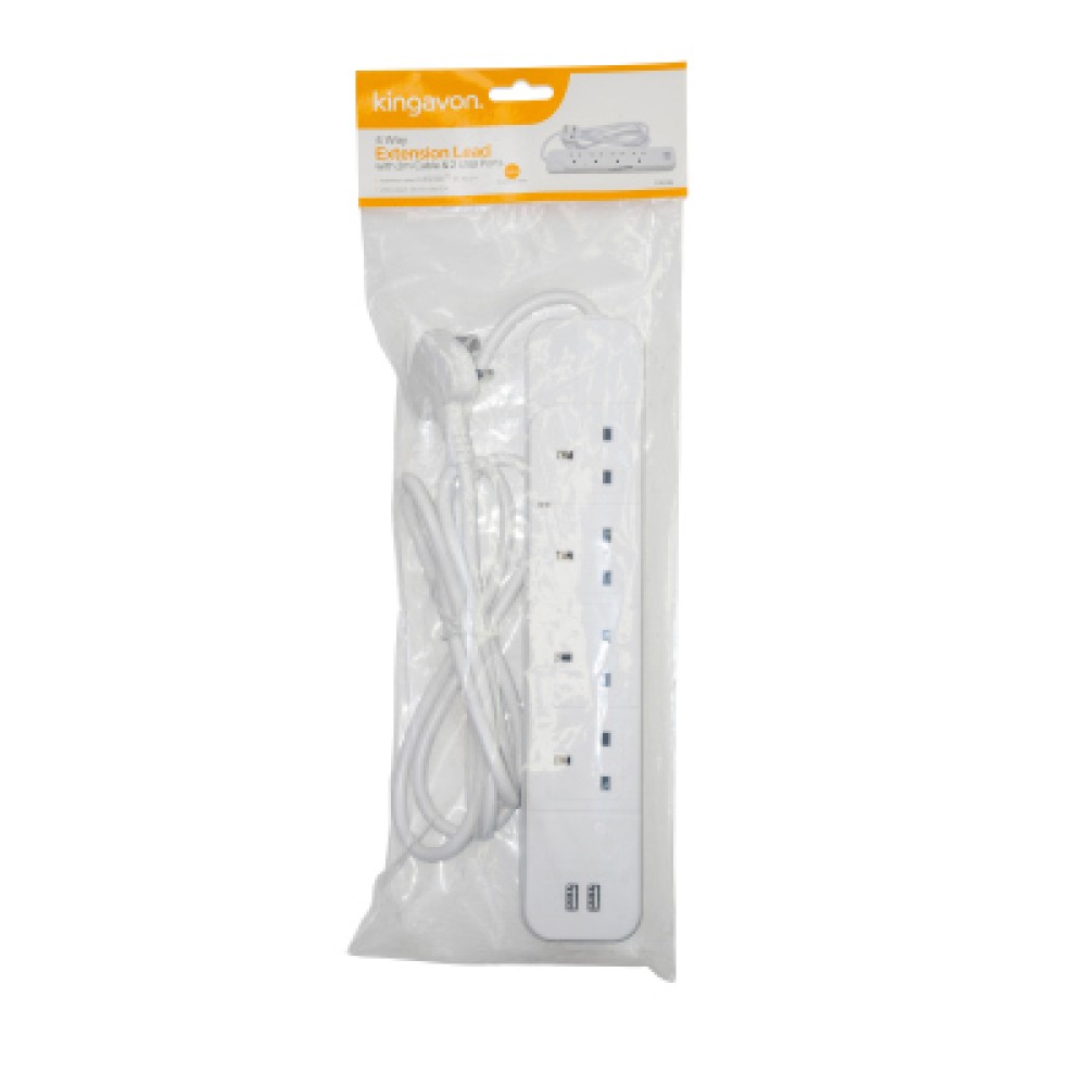 4 WAY EXTENSION LEAD 2M CABLE & USB PORTS