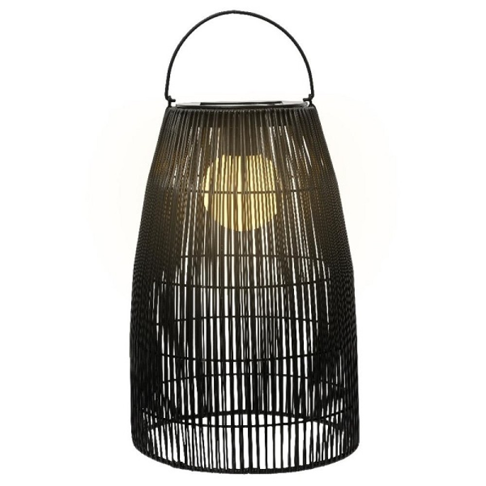 SOLAR POWERED BLACK  WICKER LANTERN