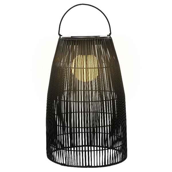 SOLAR POWERED BLACK  WICKER LANTERN