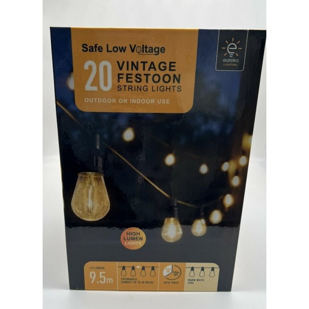 SOLAR POWER 20 VINTAGE FESTOON STRING LIGHTS