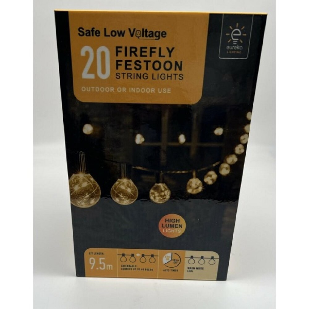 SOLAR POWER 20 FIREFLY FESTOON STRING LIGHTS