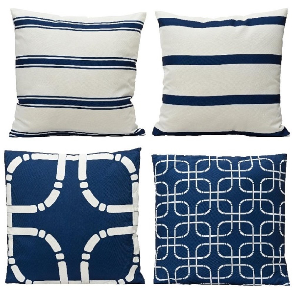 OUTDOOR NAVY & WHITE SCATTER CUSHIONS