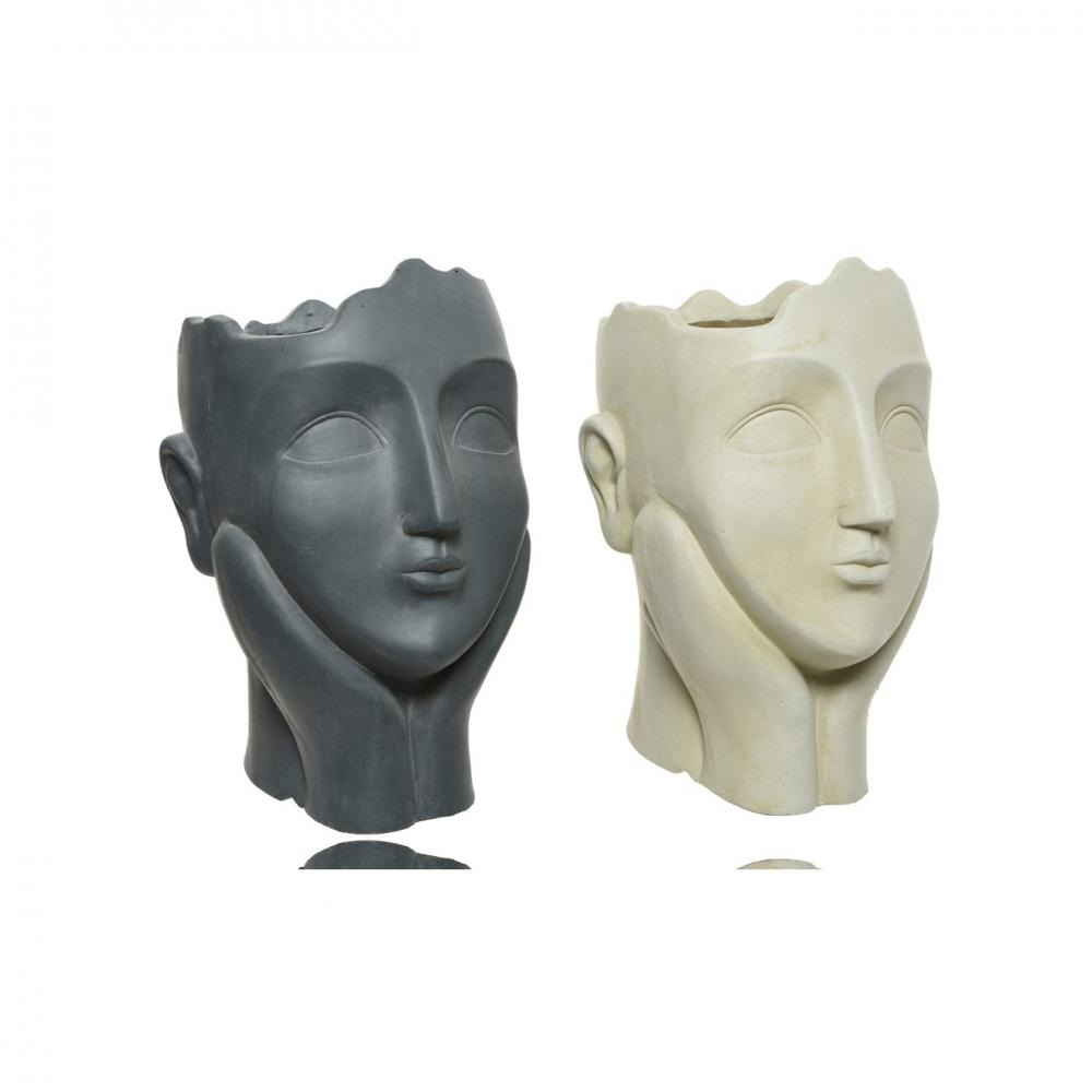 FIBRECLAY LADY FACE PLANTER - 2ASST. BK/CREAM