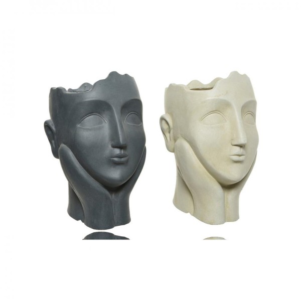 FIBRECLAY LADY FACE PLANTER - 2 assorted BLACK or CREAM