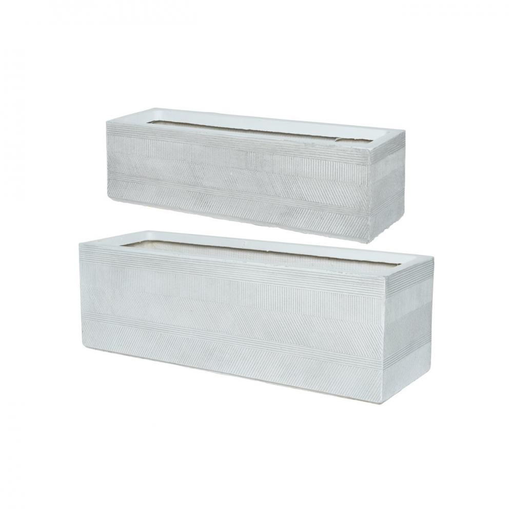 LIAM OFF WH FIBRECLAY RECT PLANTER - SET OF 2