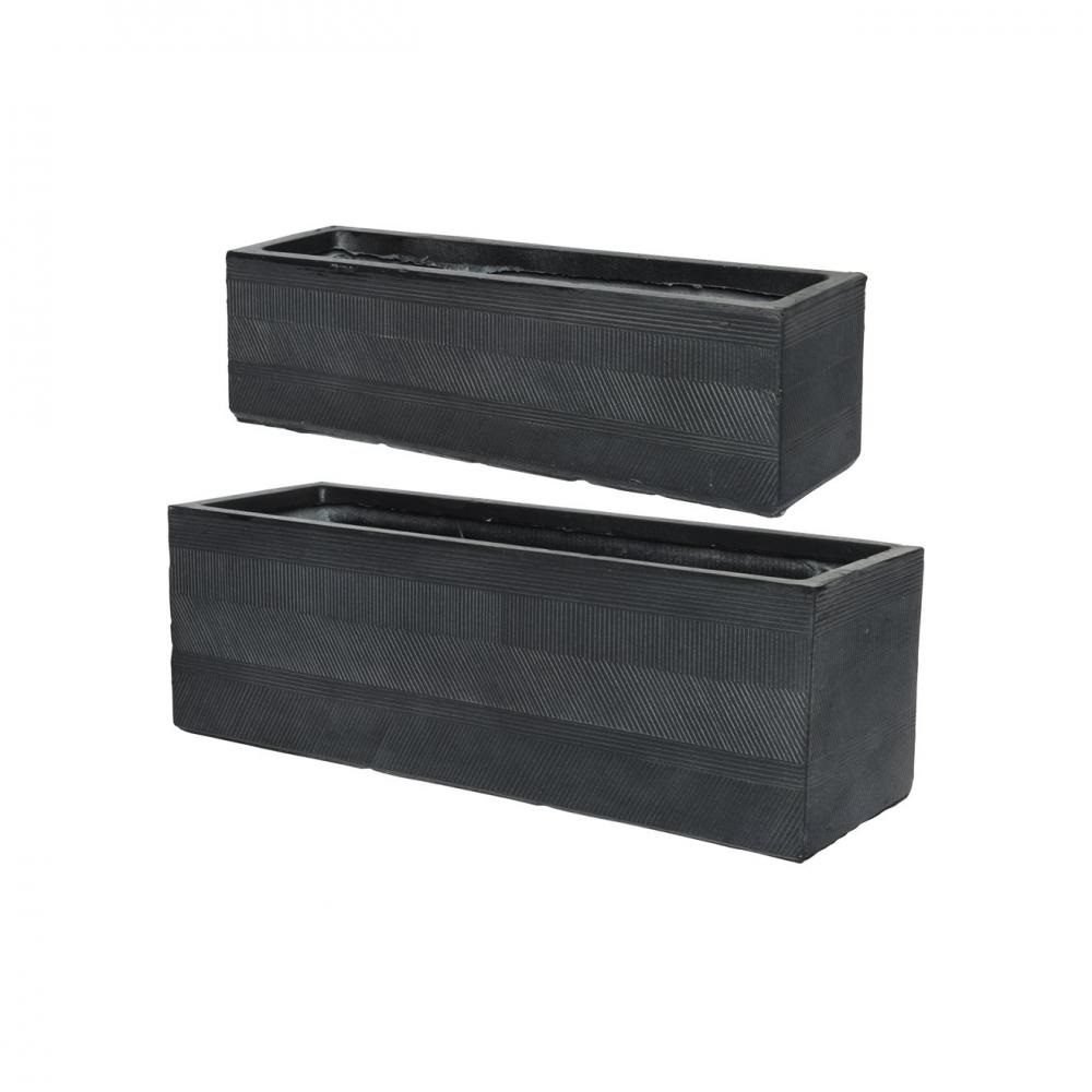 LIAM FIBRECLAY RECT PLANTER - SET OF 2 BLACK