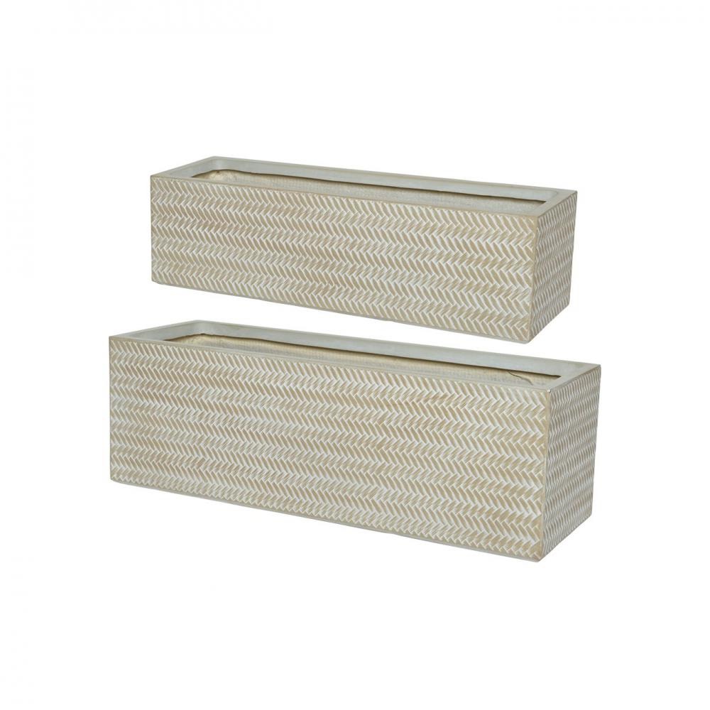 ALEX FIBRECLAY SET OF 2 RECT PLANTERS - BEIGE