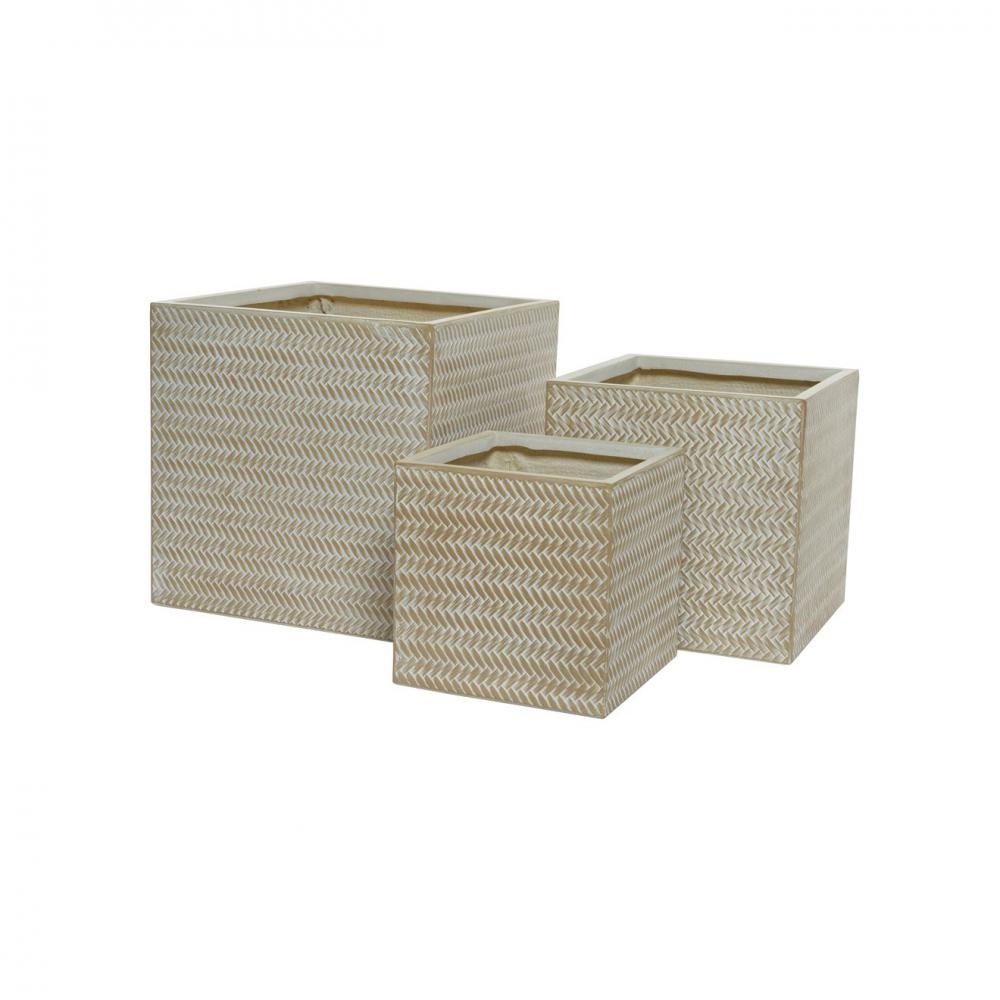 ALEX FIBRECLAY SET OF 3 SQ PLANTERS - BEIGE