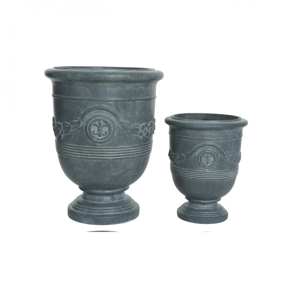 FIBRECLAY CLAIRE SET OF 2 PLANTERS  DARK GREY