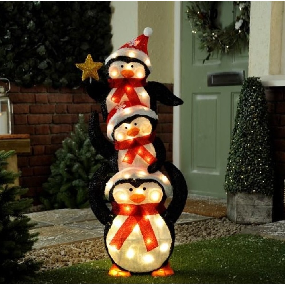 LED LIT PENGUIN FAMILY - 104CM