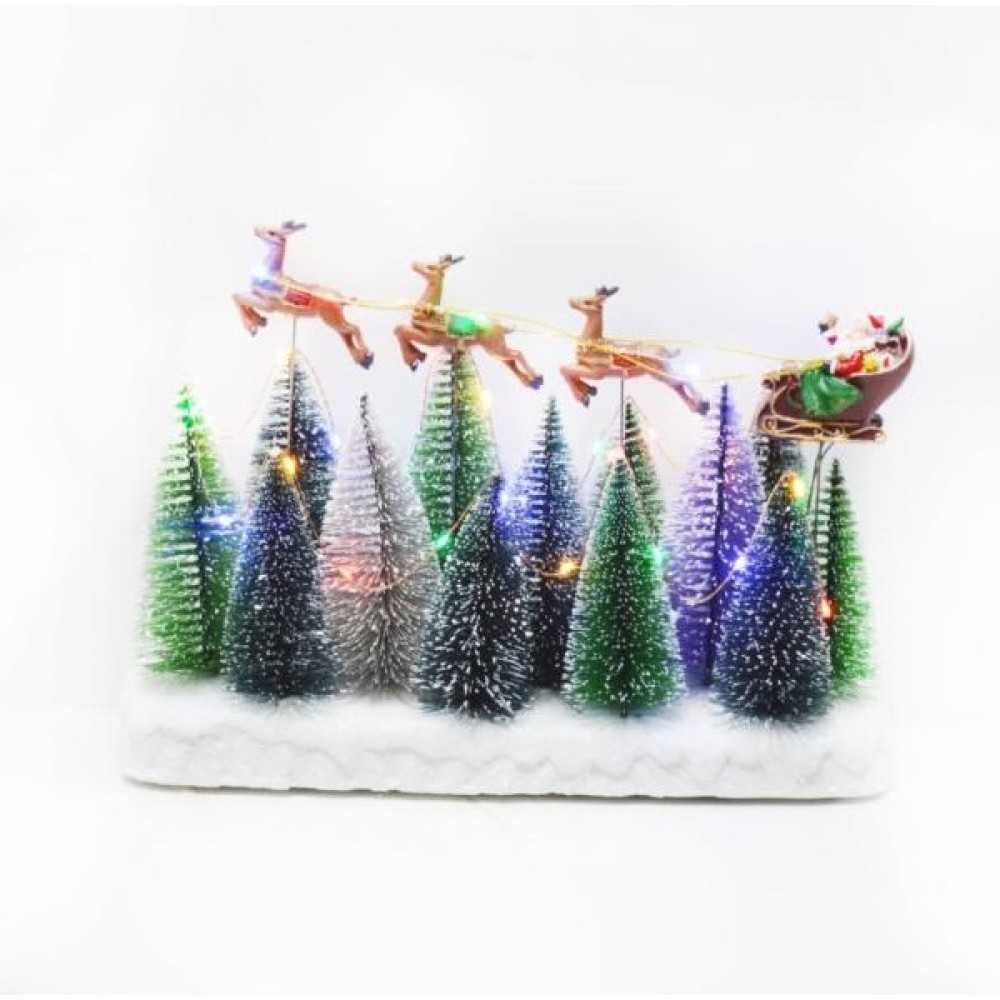 LED SANTA & FLYING REINDEER SCENE - 31.5CM