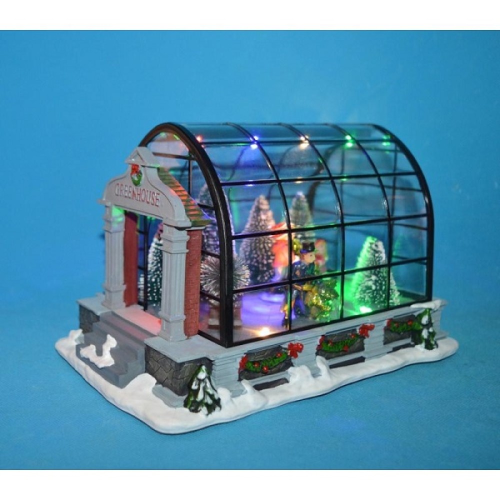 LED BATTERY OPERATED WINTER GREENHOUSE SCENE - 22.5CM