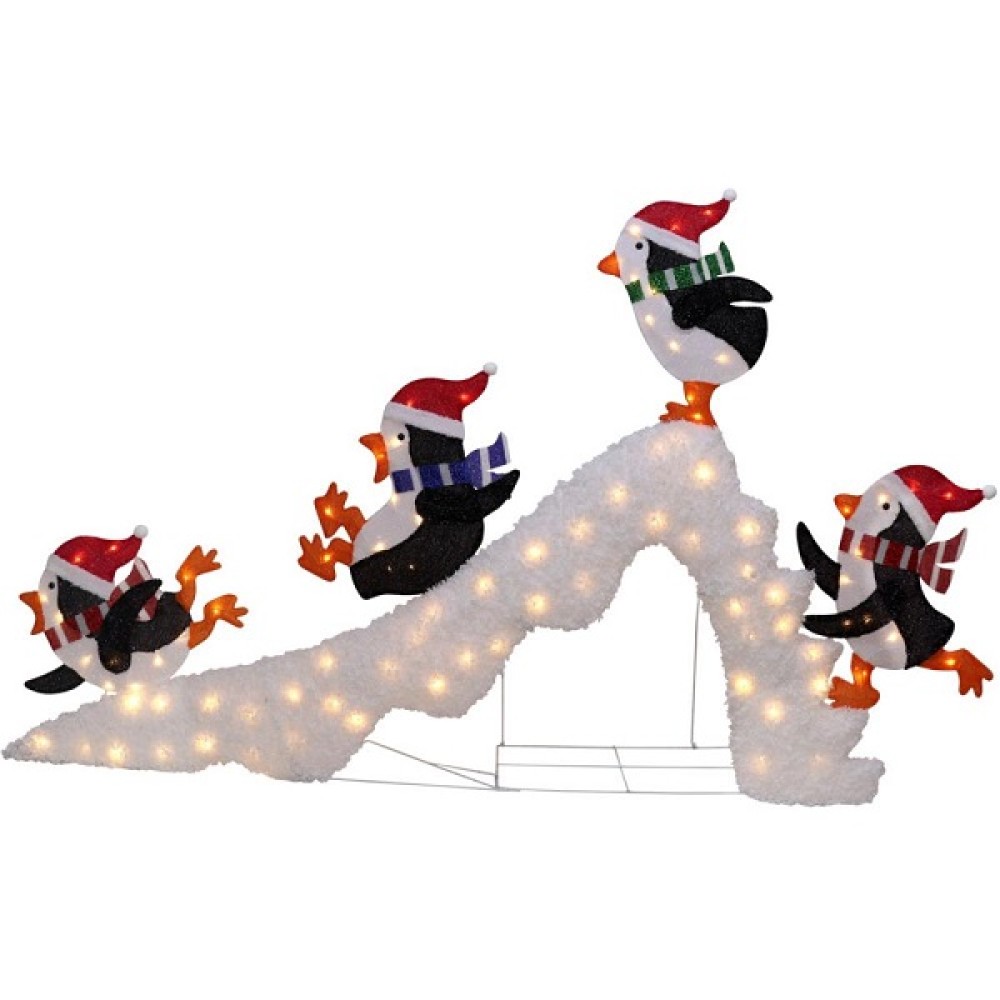 LED LIT PENGUINS ON SLIDE - 210CM