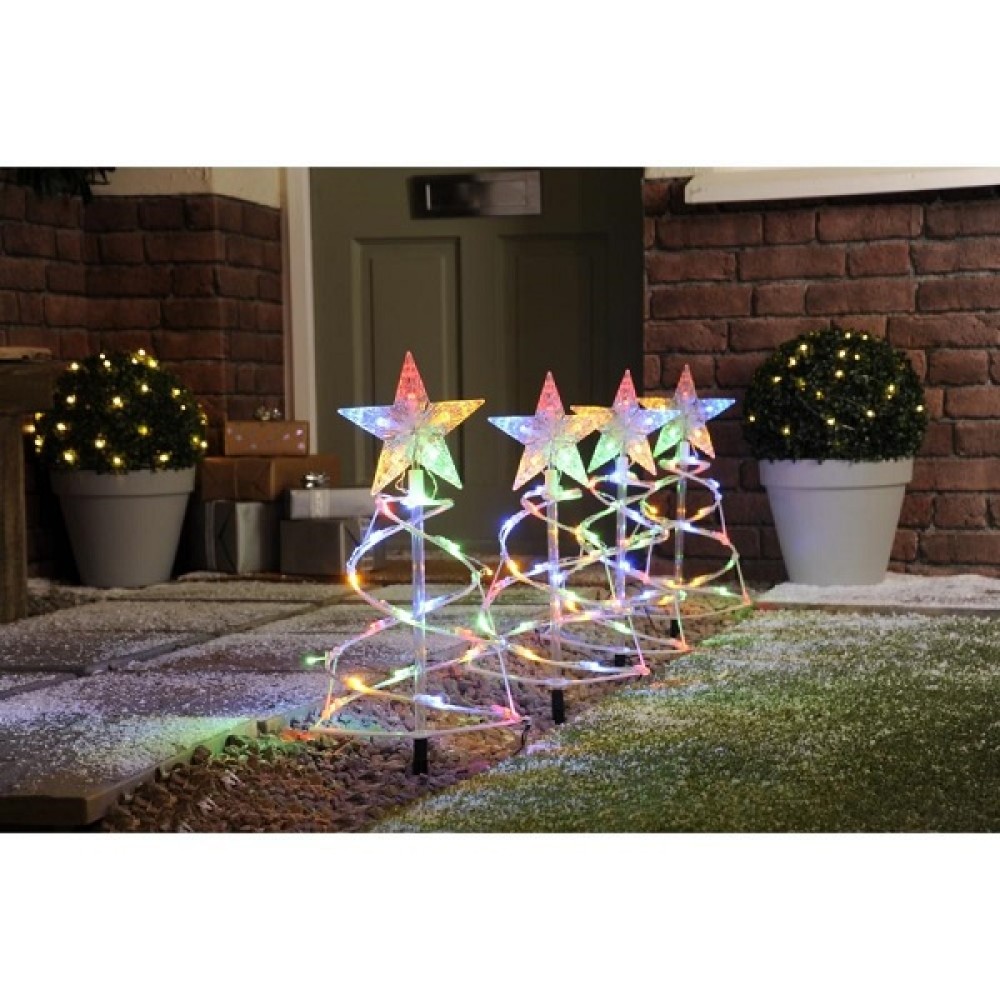 LED SPIRAL TREE STAKE LIGHT SET OF 4 Multi-coloured