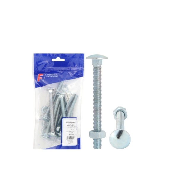 CARRIAGE BOLT ZP M10x150 BAG 10