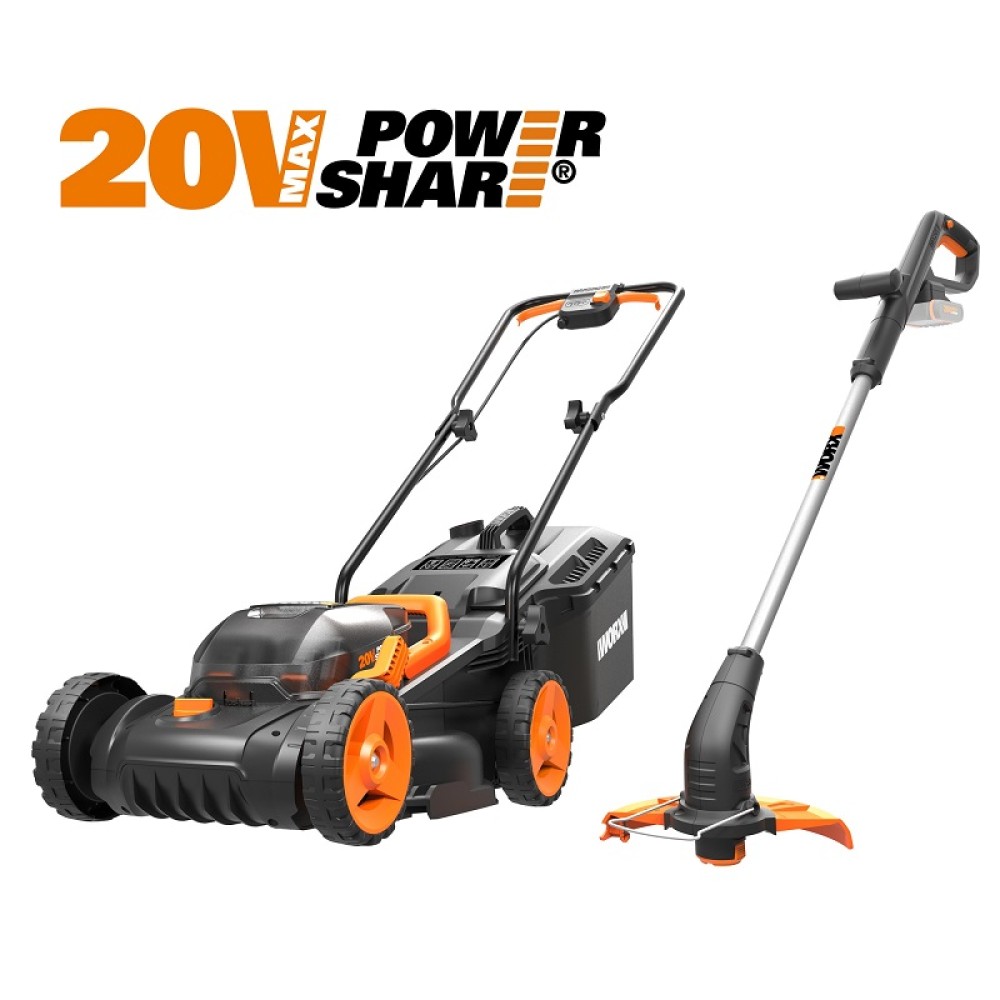 WORX LAWN MOWER 34CM & GRASS TRIMMER 25MM TWIN PACK