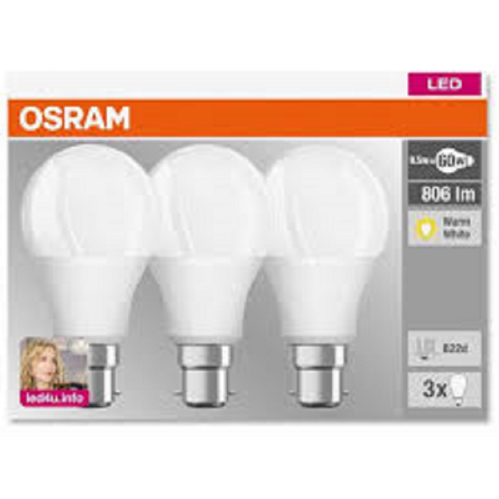 OSRAM 60W GLS LED BULB  BC 3PK