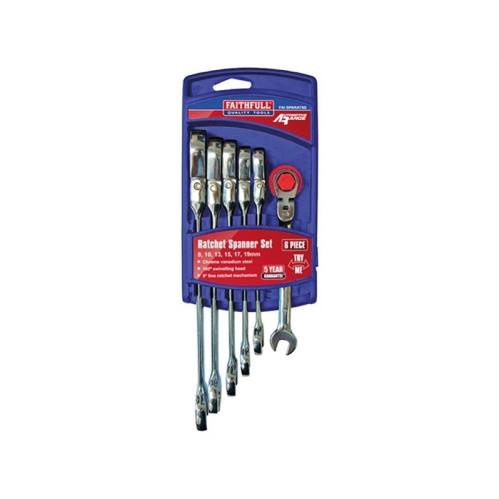 FAITHFULL 6 PCE RATCHET COMBI SPANNER SET