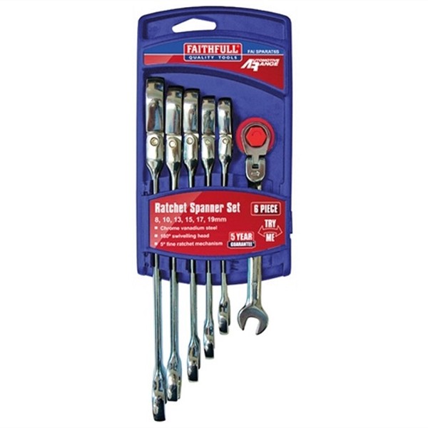FAITHFULL 6 PCE RATCHET COMBI SPANNER SET